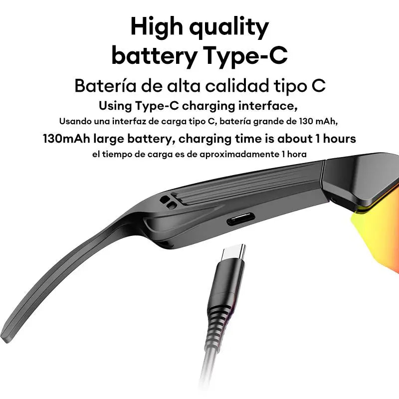 PAXA YJ-006 Cycling Sports Bluetooth Glasses 2-In-1 UV 400 Filtration and Anti-Blue Light One-Touch Control On/Off Incoming Call Play Pause Wake up the Voice Assistant Suitable for Running Cycling Fishing and Hiking