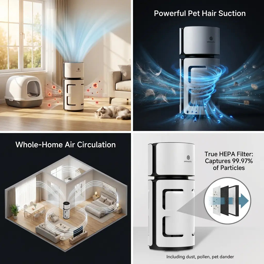 Pet Air Purifier with H13 HEPA Filter, Removes Pet Hair, Dander, Dust and Odors, Quiet Air Cleaner for Bedroom, Living Room and Home