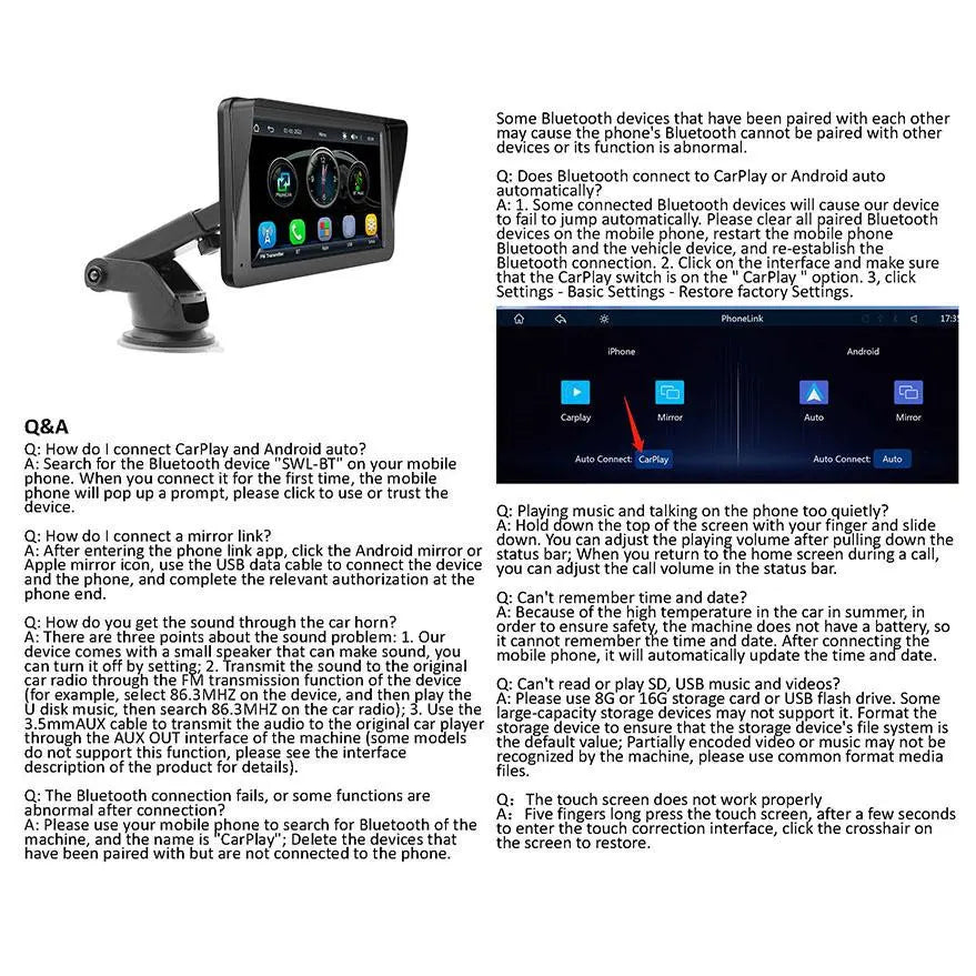 7 Inch Portable Car Video Player, 1 Set Adjustable Multifunctional Car MP5 Player with Bluetooth-Compatible & Rear View Camera, Car Electronics for Carplay Android, Car Accessories, Car Stuff