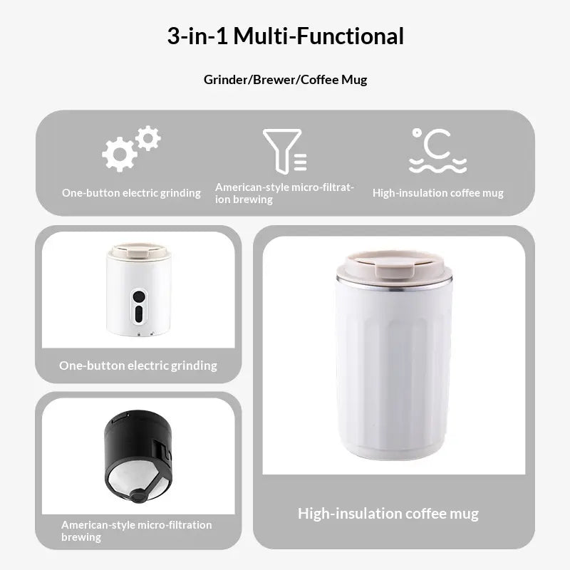 All-In-One Electric Pour over Coffee Maker, Rechargeable Conical Burr Grinder, Cordless Portable Coffee Brewer for Hiking, Picnic, Office