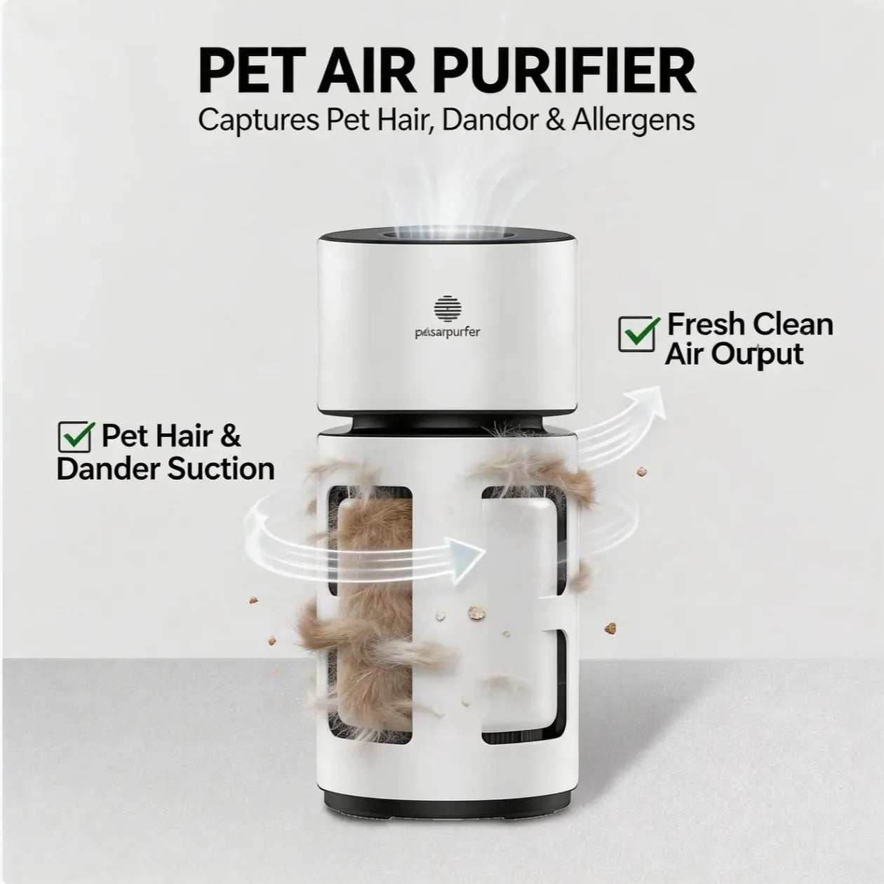 Pet Air Purifier with H13 HEPA Filter, Removes Pet Hair, Dander, Dust and Odors, Quiet Air Cleaner for Bedroom, Living Room and Home